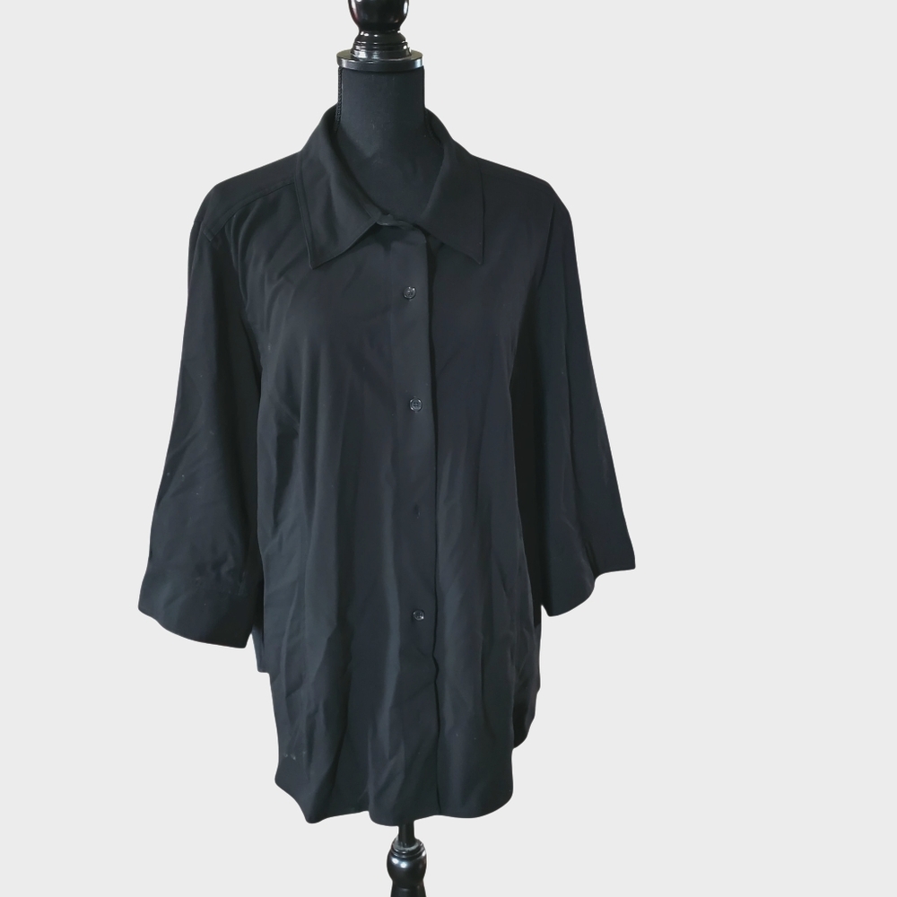 Liz Clairborne Woman Size 18W Black Button Down Tunic Top Stain Resistant Office